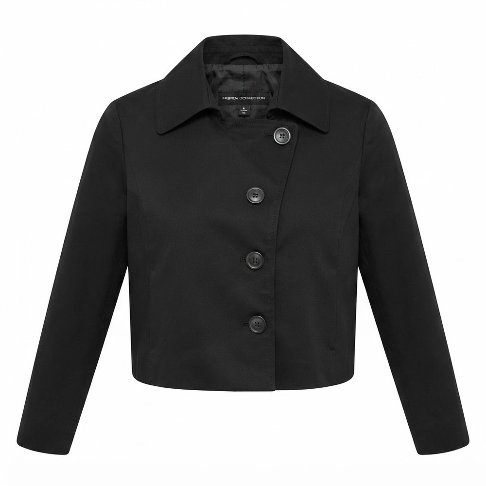 French Connection Jacket Women 8 Charcoal Asymmetrical Button Cropped 758AR